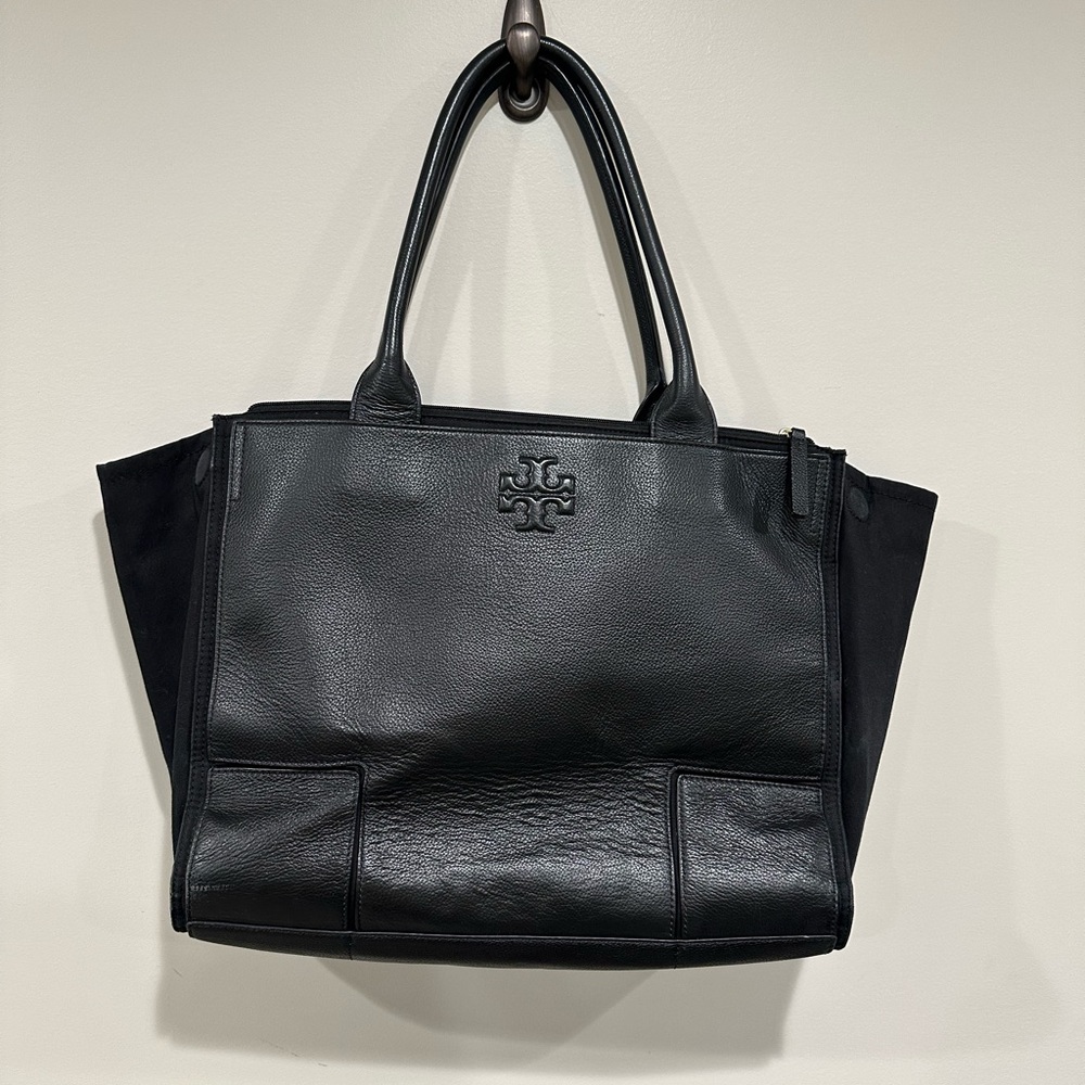 Tory Burch Large Pebbled Leather Tote, Black
